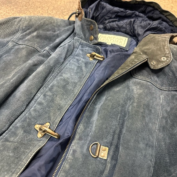 Rare VTG Braefair Leather New York Blue Hooded Jacket with Toggle Closures - Picture 2 of 9